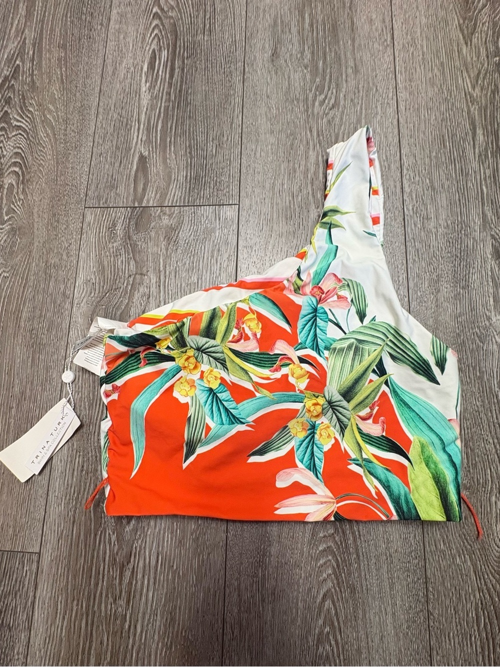 Trina Turk One-Shoulder Floral Crop Top - Orange/White. Reversible